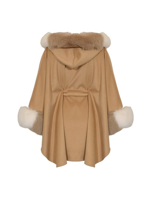 Mantella CD1205 effetto lana con pelliccia di volpe YES LONDON | CD1205CAMEL/MULTI